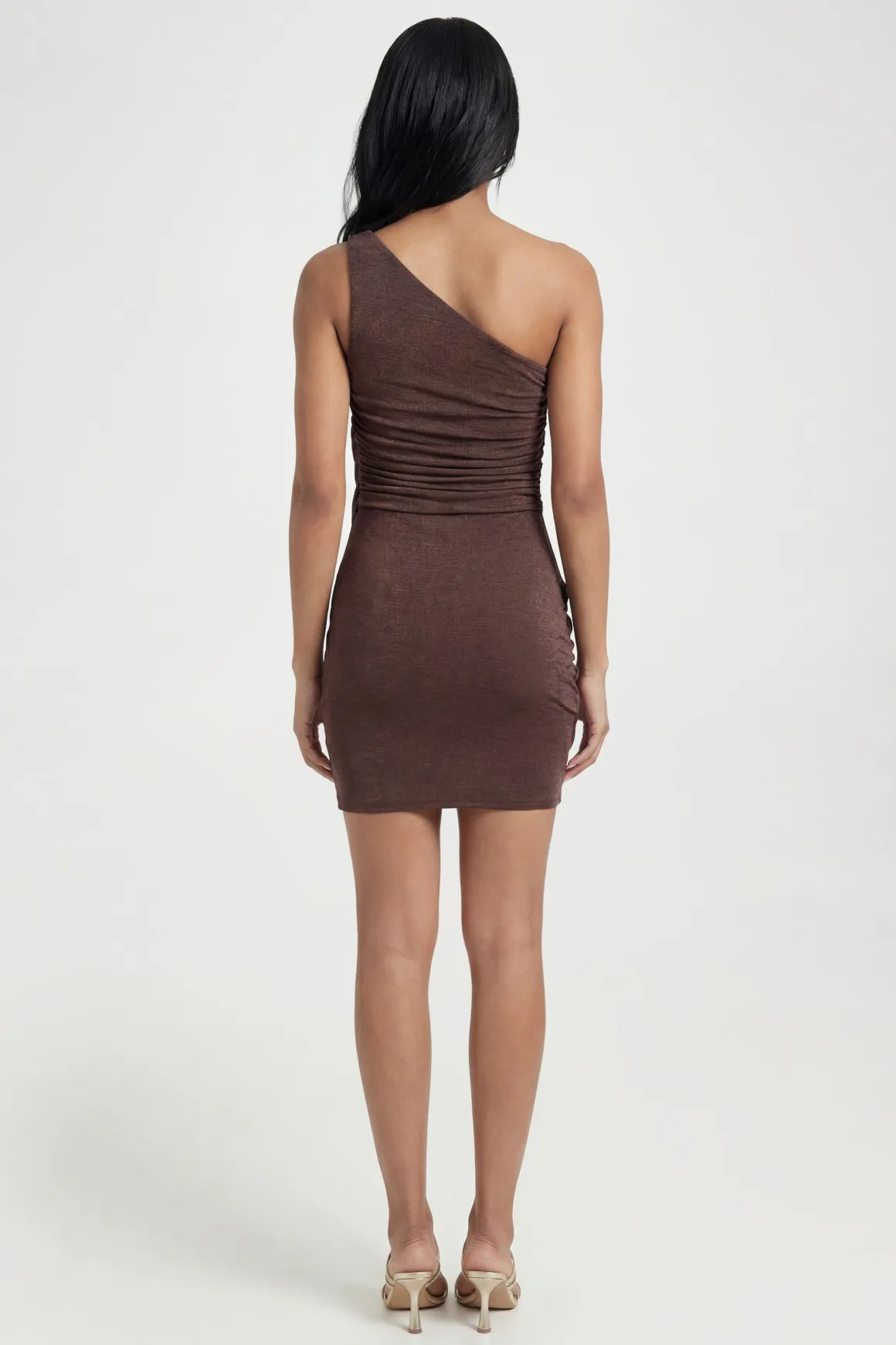 Robe Mini Moulante En Acétate À Une Épaule Avec Drapé Frontal