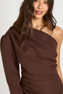 boohoo Robe Mini Moulante Froncée Asymétrique À Une Épaule<Femme Robes Moulantes|Robes À Manches Longues