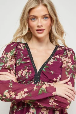 Robe Mini Moulante à Imprimé avec Épaules Statement et Fronces