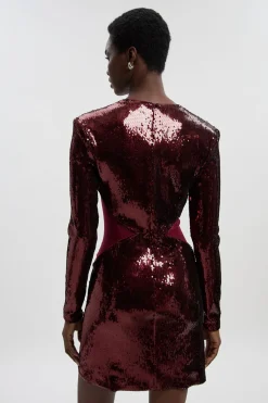 KarenMillen Robe Mini Moulante à Lacets en Résille Pailletée pour Grandes Tailles<Femme Satin Et Dentelle|Robes À Manches Longues