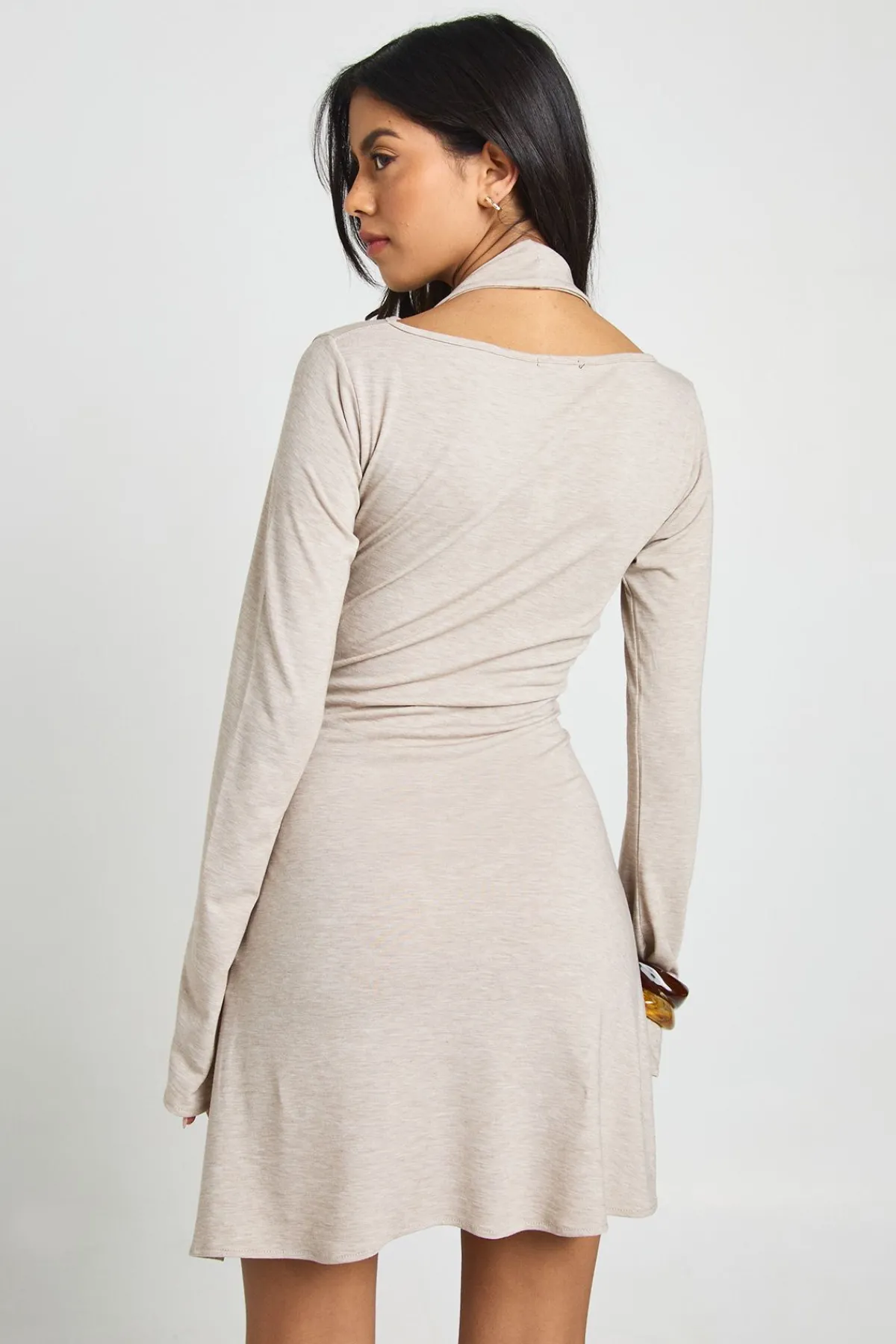 boohoo Robe Mini Moulante à Manches Longues et Col Bénitier Chiné<Femme Robes Moulantes|Robes À Manches Longues