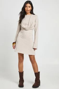 boohoo Robe Mini Moulante à Manches Longues et Col Bénitier Chiné<Femme Robes Moulantes|Robes À Manches Longues