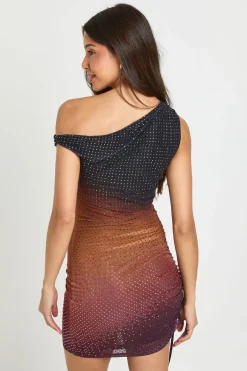 boohoo Robe Mini Moulante À Ornements Thermocollants Ombrés Premium<Femme Looks Chocolat|Robes Moulantes