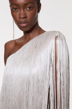 Robe Mini Moulante Petite Taille À Bandage Asymétrique Avec Franges Tricotée