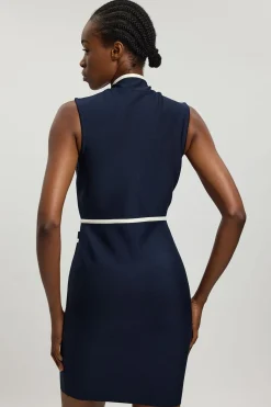 KarenMillen Robe Mini Moulante Sans Manches En Maille Bandage À Détails De Passepoil Militaire<Femme Robes|Toutes Les Robes