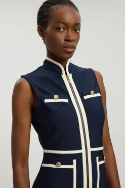 KarenMillen Robe Mini Moulante Sans Manches En Maille Bandage À Détails De Passepoil Militaire<Femme Robes|Toutes Les Robes