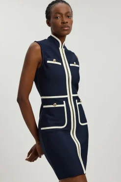 KarenMillen Robe Mini Moulante Sans Manches En Maille Bandage À Détails De Passepoil Militaire<Femme Robes|Toutes Les Robes