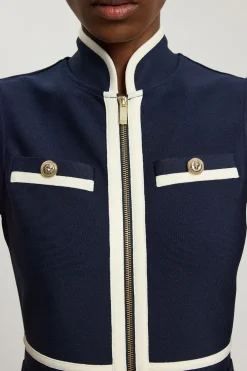 KarenMillen Robe Mini Moulante Sans Manches En Maille Bandage À Détails De Passepoil Militaire<Femme Robes|Toutes Les Robes
