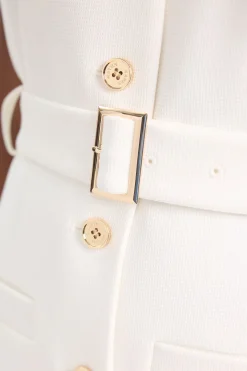 Robe Mini Moulante Texturée À Col Montant Avec Ceinture