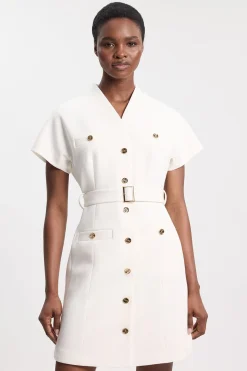 Robe Mini Moulante Texturée À Col Montant Avec Ceinture