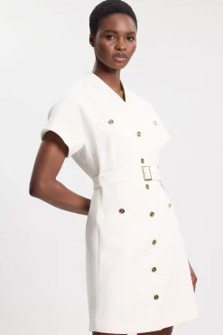 Robe Mini Moulante Texturée À Col Montant Avec Ceinture