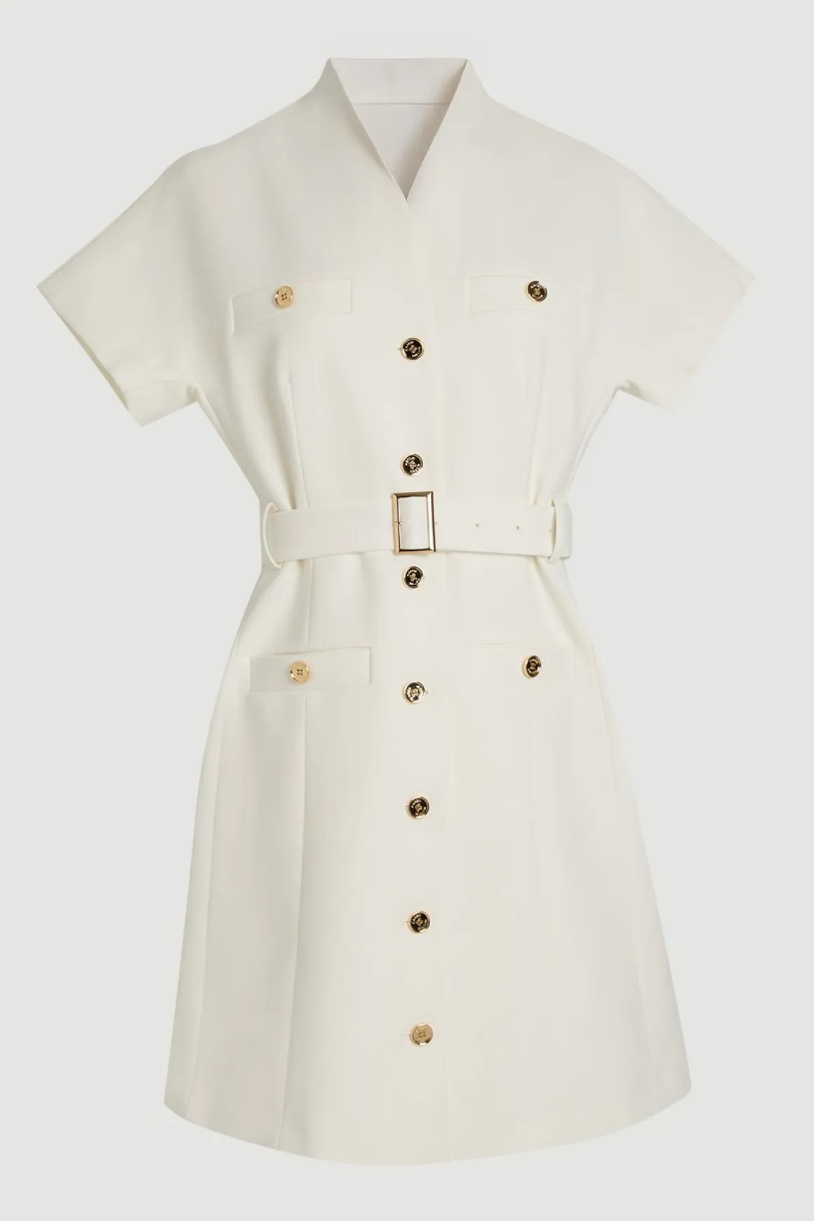 Robe Mini Moulante Texturée À Col Montant Avec Ceinture