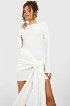 Robe Mini à Nouer à l'Avant en Tissu Texturé