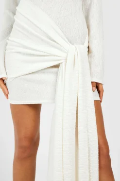 Robe Mini à Nouer à l'Avant en Tissu Texturé