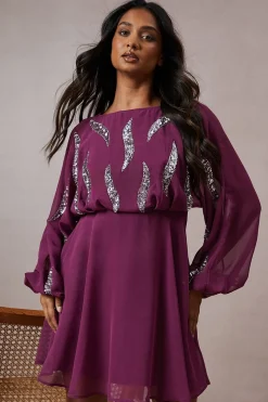 Oasis Robe Mini Occasion à Manches Chauve-souris Ornementée<Femme Robes À Manches Longues|Robes