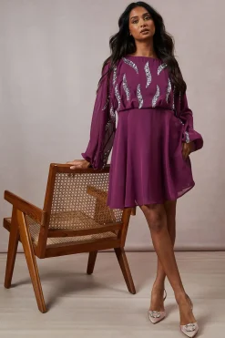 Oasis Robe Mini Occasion à Manches Chauve-souris Ornementée<Femme Robes À Manches Longues|Robes