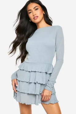 boohoo Robe Mini à Ourlet en Couches avec Volants<Femme Robes Patineuses|Robes À Manches Longues