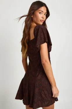Robe Mini à Ourlet Godet et Imprimé Floral Dévoré