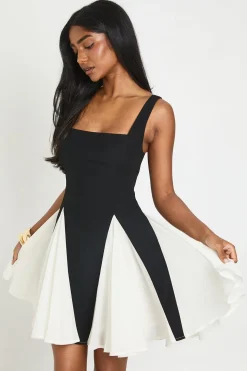 Robe Mini À Ourlet Godets Bicolore