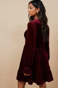 Robe Mini à Ourlet Volants en Velours pour Occasions Spéciales