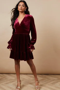 Robe Mini à Ourlet Volants en Velours pour Occasions Spéciales