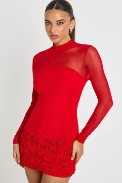 Robe mini à panneaux en maille florale 3D