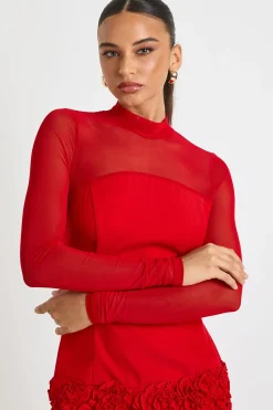 Robe mini à panneaux en maille florale 3D