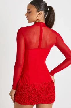 Robe mini à panneaux en maille florale 3D