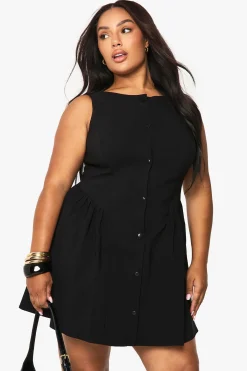 boohoo Robe mini patineuse à boutons pour grandes tailles<Femme Robes Patineuses|Robes