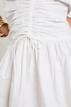 Robe Mini Patineuse En Popeline De Coton À Col Licou Avec Fronces Centrales