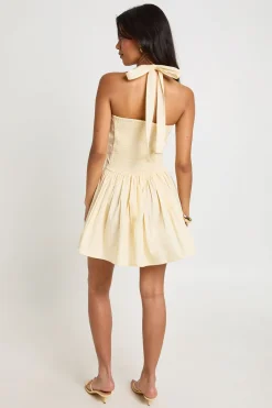 Robe Mini Patineuse En Popeline De Coton Avec Encolure Dos-nu Et Fronces Centrales