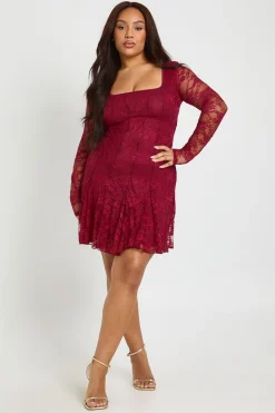 Robe Mini Patineuse à Godets en Dentelle Grande Taille