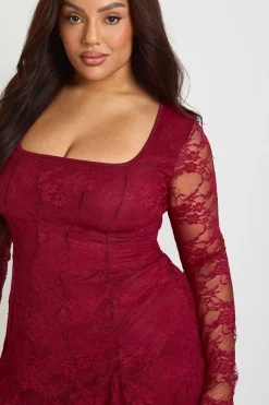 Robe Mini Patineuse à Godets en Dentelle Grande Taille