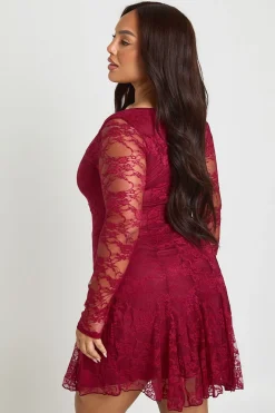 Robe Mini Patineuse à Godets en Dentelle Grande Taille