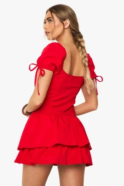 Robe Mini Paysanne à Manches Bouffantes à Volants