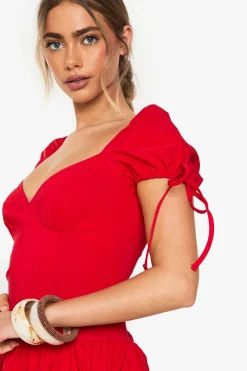 Robe Mini Paysanne à Manches Bouffantes à Volants
