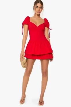 Robe Mini Paysanne à Manches Bouffantes à Volants