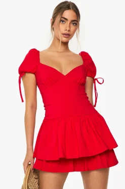 Robe Mini Paysanne à Manches Bouffantes à Volants