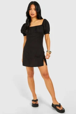 Robe Mini Petite Aspect Lin Style Fermière