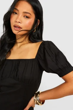 Robe Mini Petite Aspect Lin Style Fermière