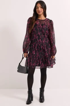 Robe Mini Petite DP Luxe en Organza Imprimé à Manches Bouffantes
