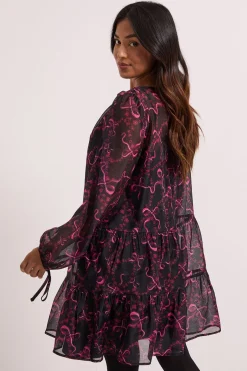 Robe Mini Petite DP Luxe en Organza Imprimé à Manches Bouffantes