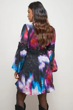 Oasis Robe Mini Petite en Mousseline Dobby Imprimée avec Détails en Dentelle<Femme Satin Et Dentelle|Robes Bohème