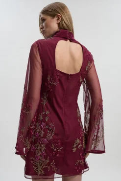 KarenMillen Robe Mini Petite en Organdi Tissé Ornée d'Appliques Florales<Femme Robes À Manches Longues|Robes