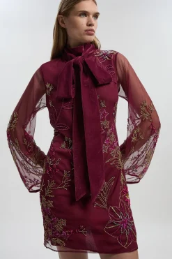 KarenMillen Robe Mini Petite en Organdi Tissé Ornée d'Appliques Florales<Femme Robes À Manches Longues|Robes
