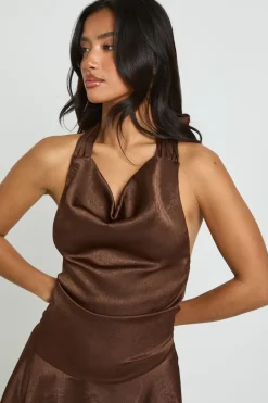Robe Mini Petite en Satin Texturé à Col Drapé