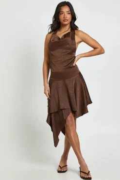 Robe Mini Petite en Satin Texturé à Col Drapé