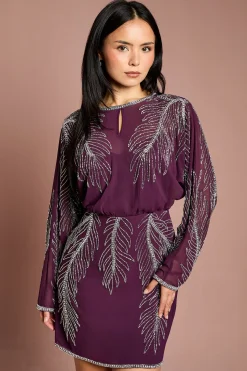 Coast Robe Mini Petite à Manches Longues Ornée de Plumes Placement<Femme Robes À Manches Longues|Robes