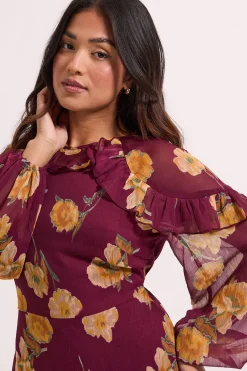 Dorothy Perkins Robe Mini Petite Marron à Détails Volantés et Manches Bouffantes<Femme Toutes Les Robes|Robes À Manches Longues