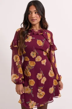 Dorothy Perkins Robe Mini Petite Marron à Détails Volantés et Manches Bouffantes<Femme Toutes Les Robes|Robes À Manches Longues